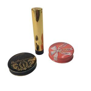 Vintage Makeup Lot Heather Rouge Faberge Lip Stick Cosmetics Blush Tins 40s 50s